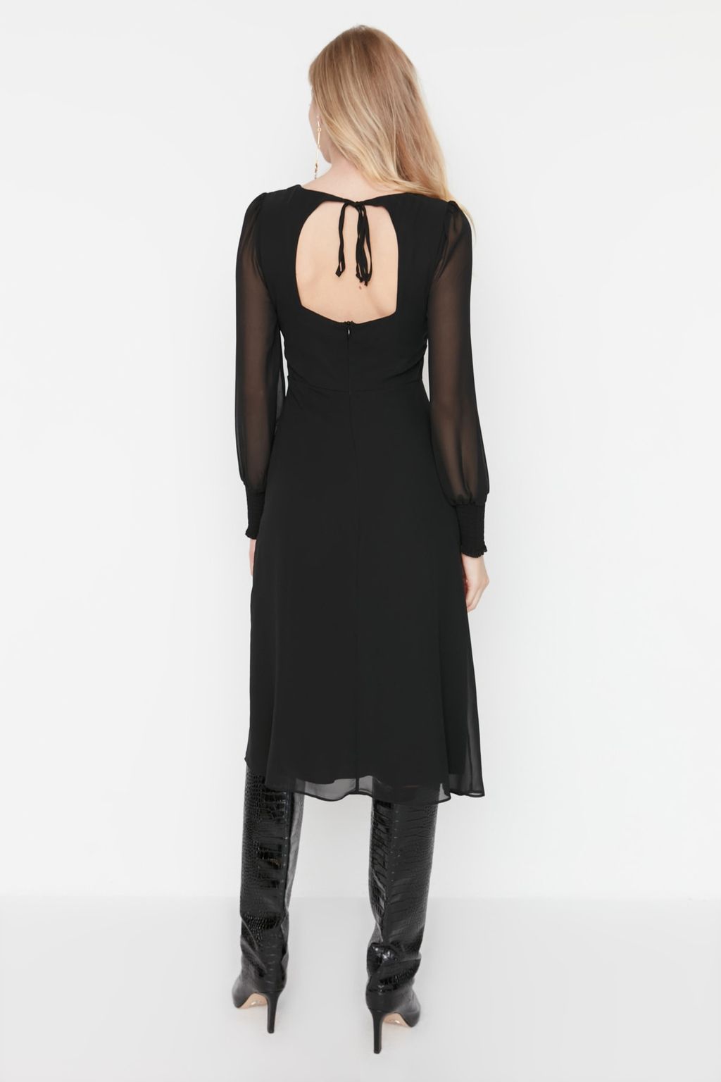 Trendyolmilla Siyah Midi Astarl? Korsaj Detayl? Dokuma Elbise TWOAW23EL01050