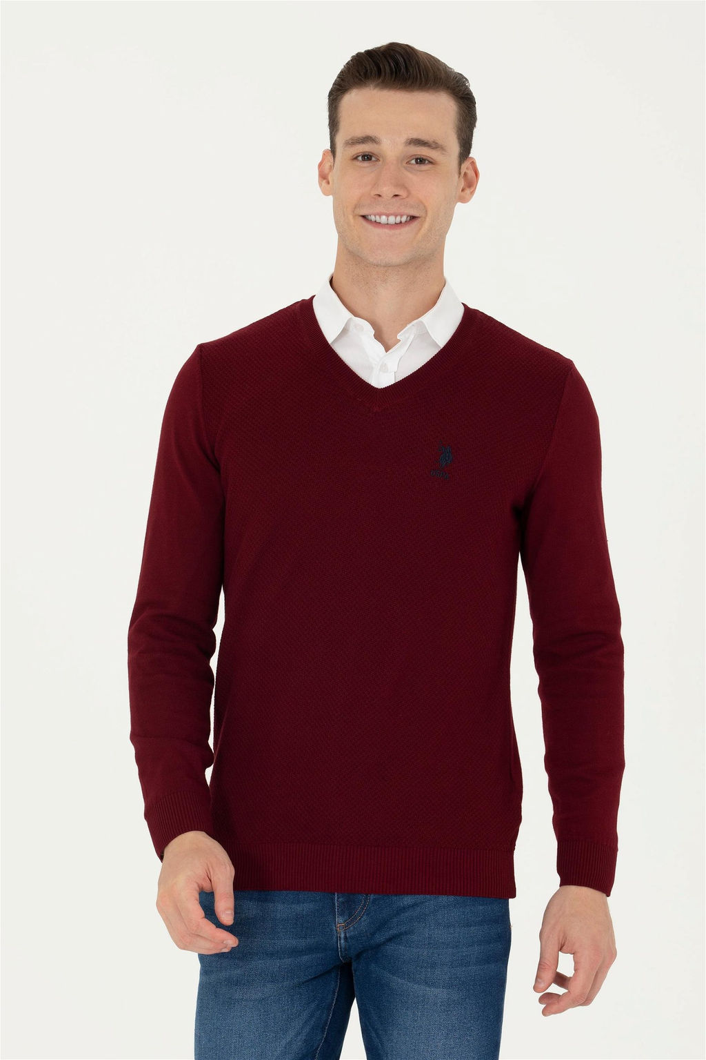 U. S. Polo Assn Мужской бордово-красный базовый свитер - U.s. polo assn фото 10