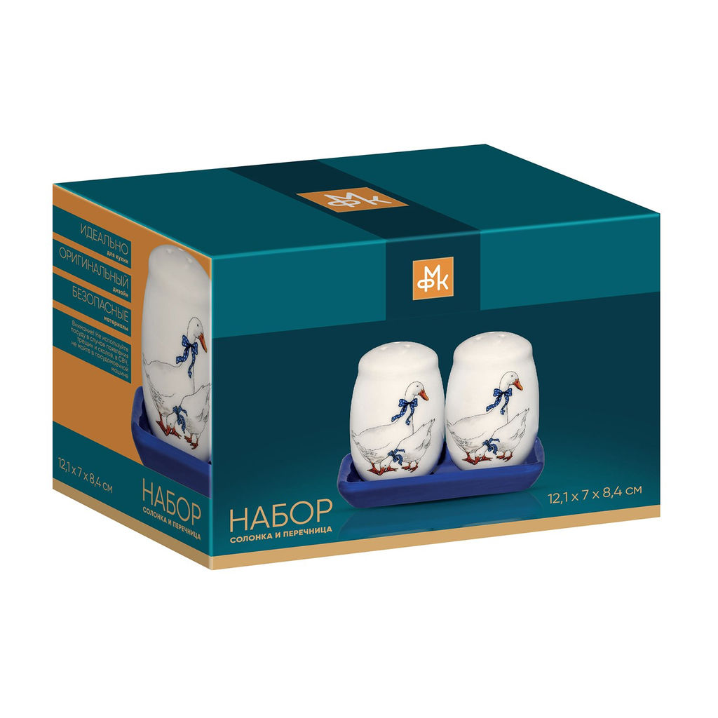 Набор солонка и перечница ГУСИ с подставкой в подарочной упаковке арт.MFK07943 /МФК/  фото 3