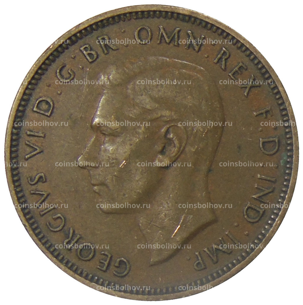 Монета 1/2 пенни 1938 года Австралия