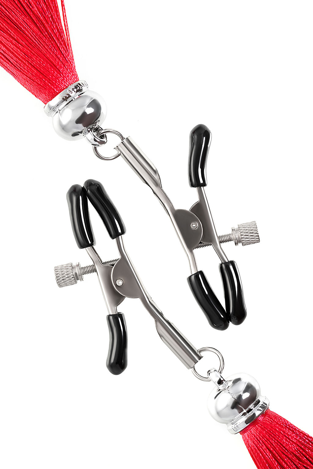 Зажимы на соски Pecado BDSM, Прищепки, с кисточками из шелка, металл, красные