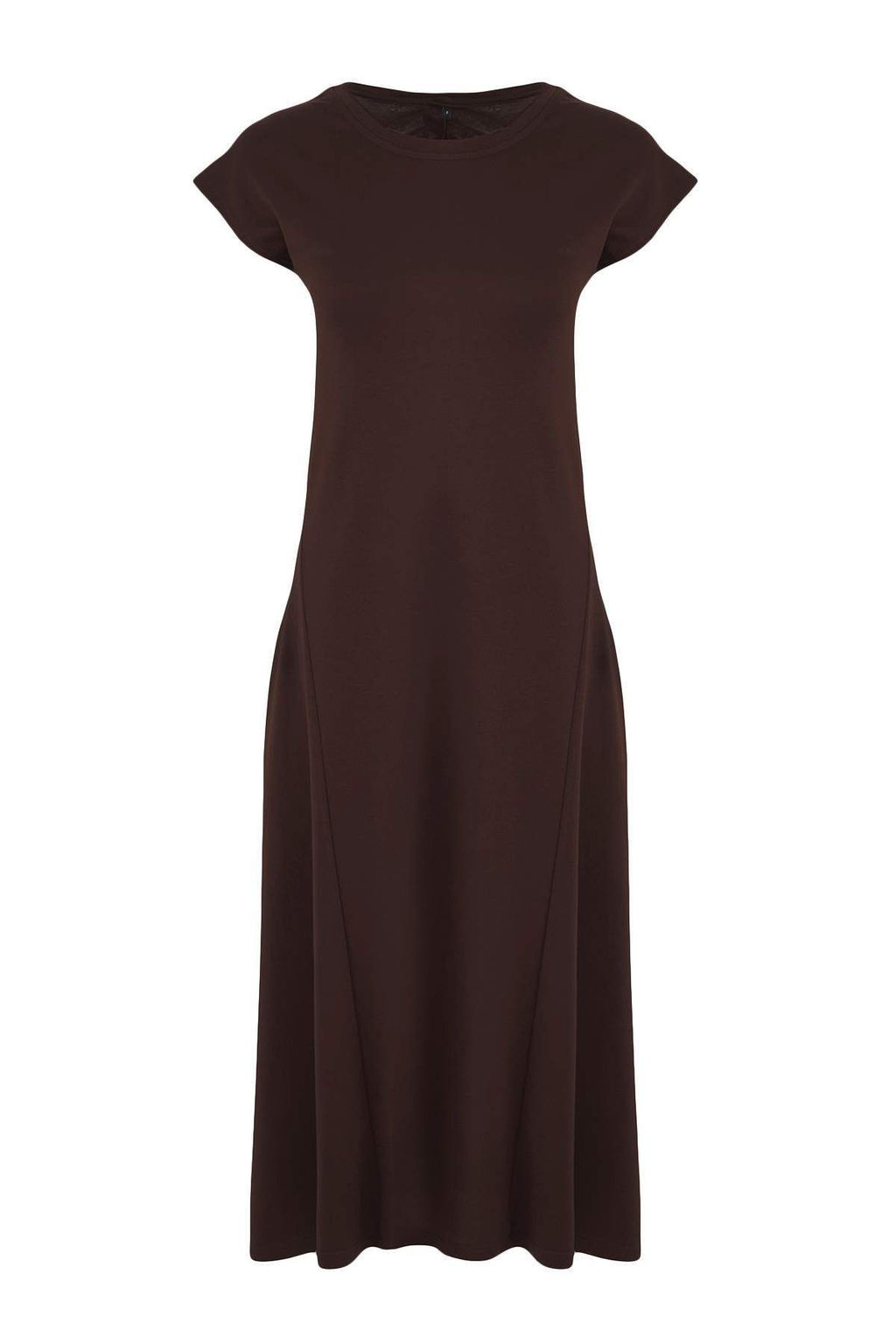 Kahverengi Ay Kol A-line/Can Ac?lan Bisiklet Yaka Maxi Orme Elbise TWOSS25EL00898