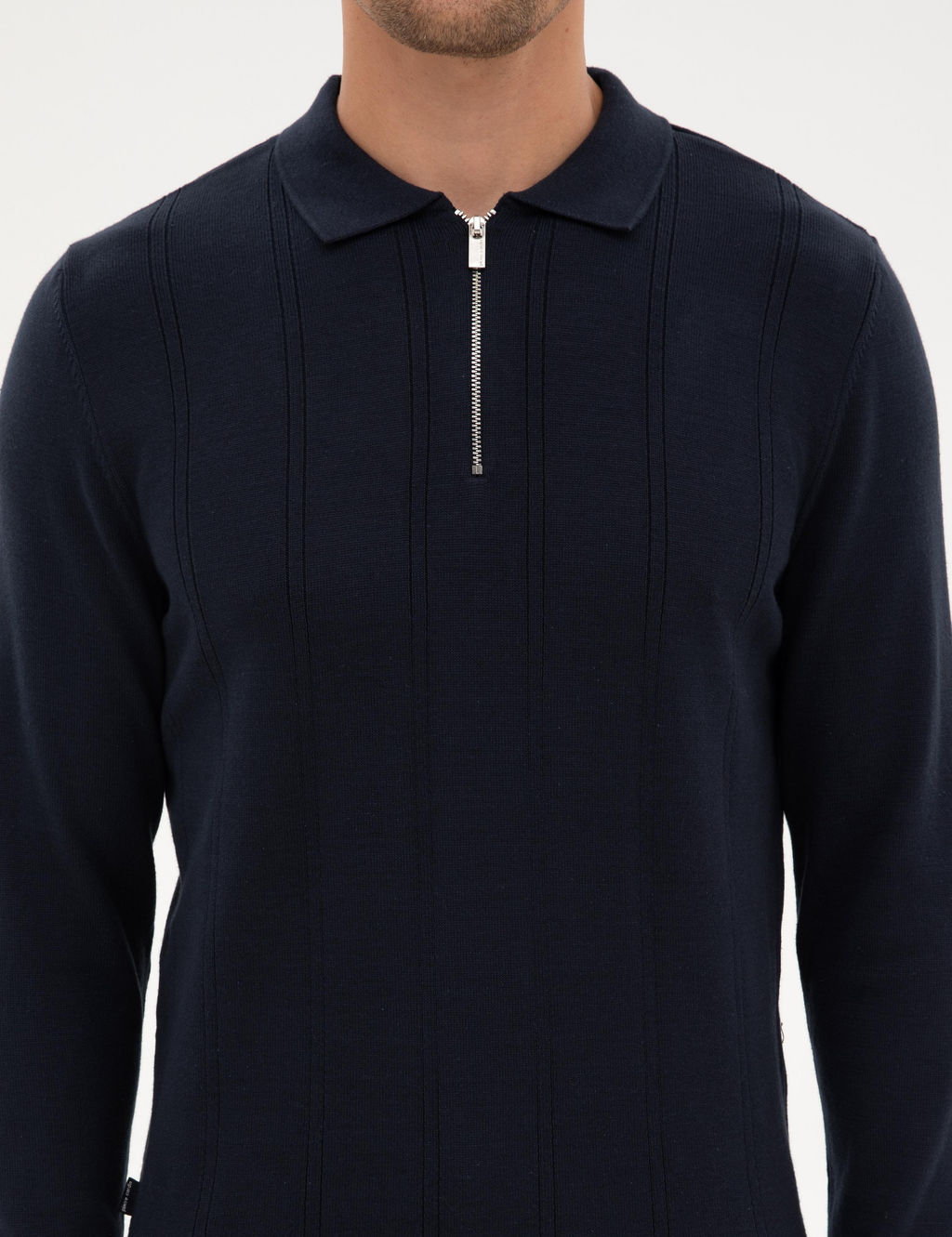 Lacivert Slim Fit Polo Yaka Fermuarl_ Triko Kazak - Pierre cardin фото 6