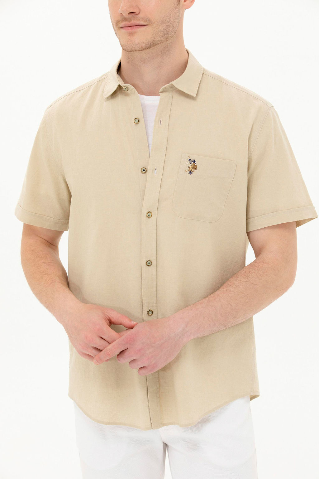 Мужская рубашка цвета хаки с коротким рукавом - U.s. polo assn фото 6