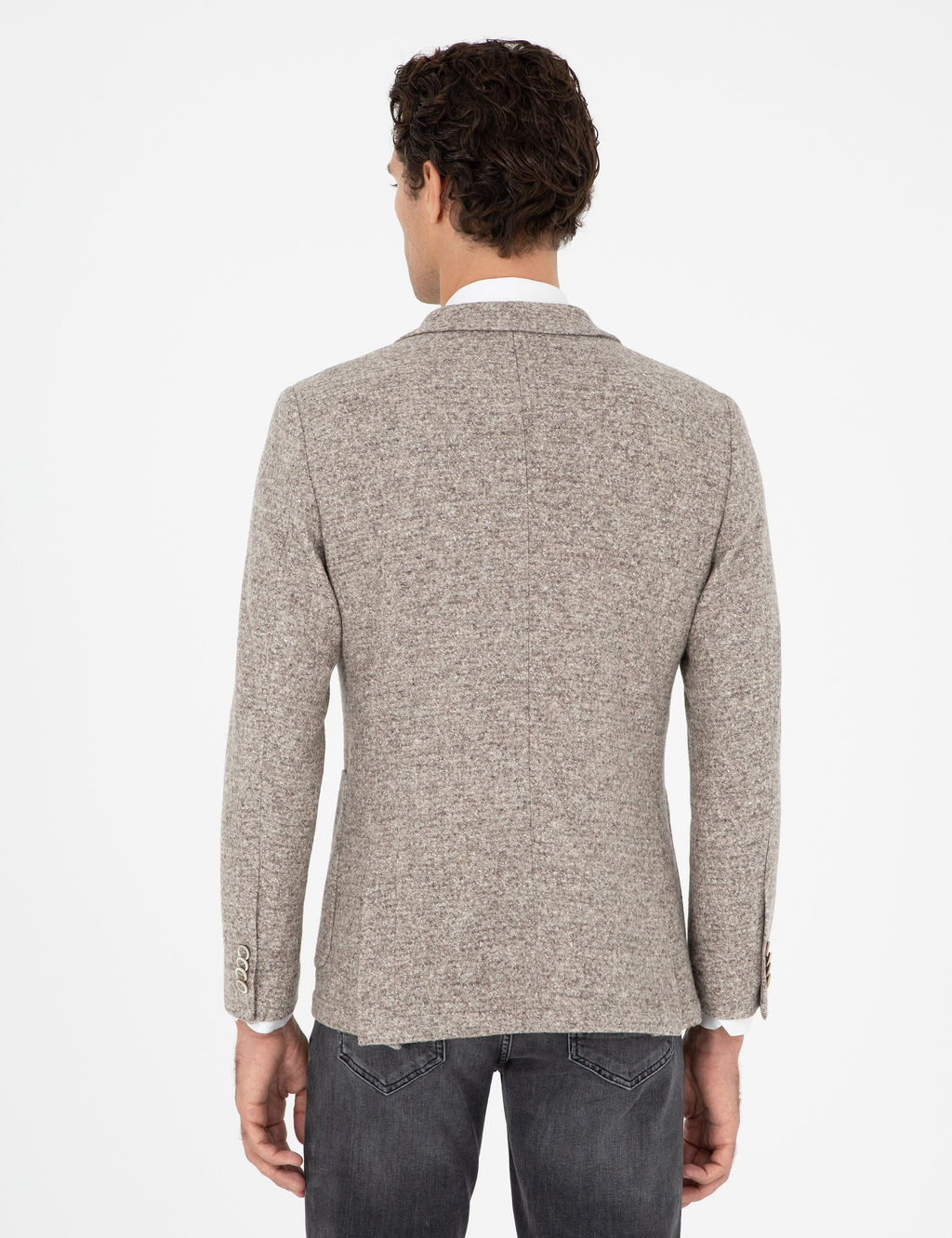 Бежевая приталенная фланелевая куртка из шерстяной и шелковой смеси - Cacharel фото 5