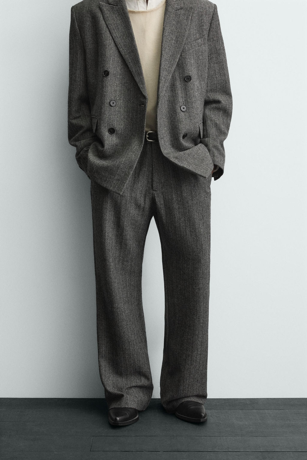 HERRINGBONE TEXTURED SUIT TROUSERS WITH WOOL - Zara фото 2