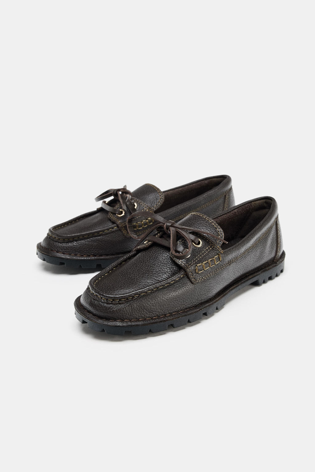 LEATHER DECK SHOES WITH CLEATED SOLE - Zara фото 5
