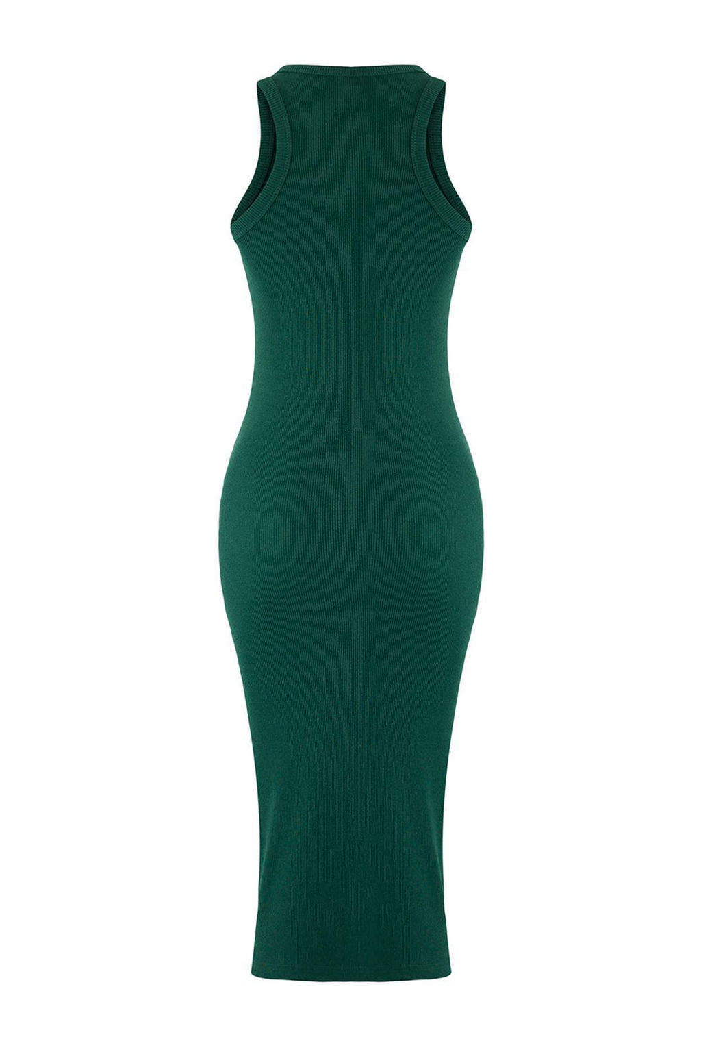 TRENDYOLMILLA Siyah Fitilli Bodycone/Vucuda Oturan Bisiklet Yaka Esnek Midi Orme Kalem Elbise TWOSS22EL1575 фото 12