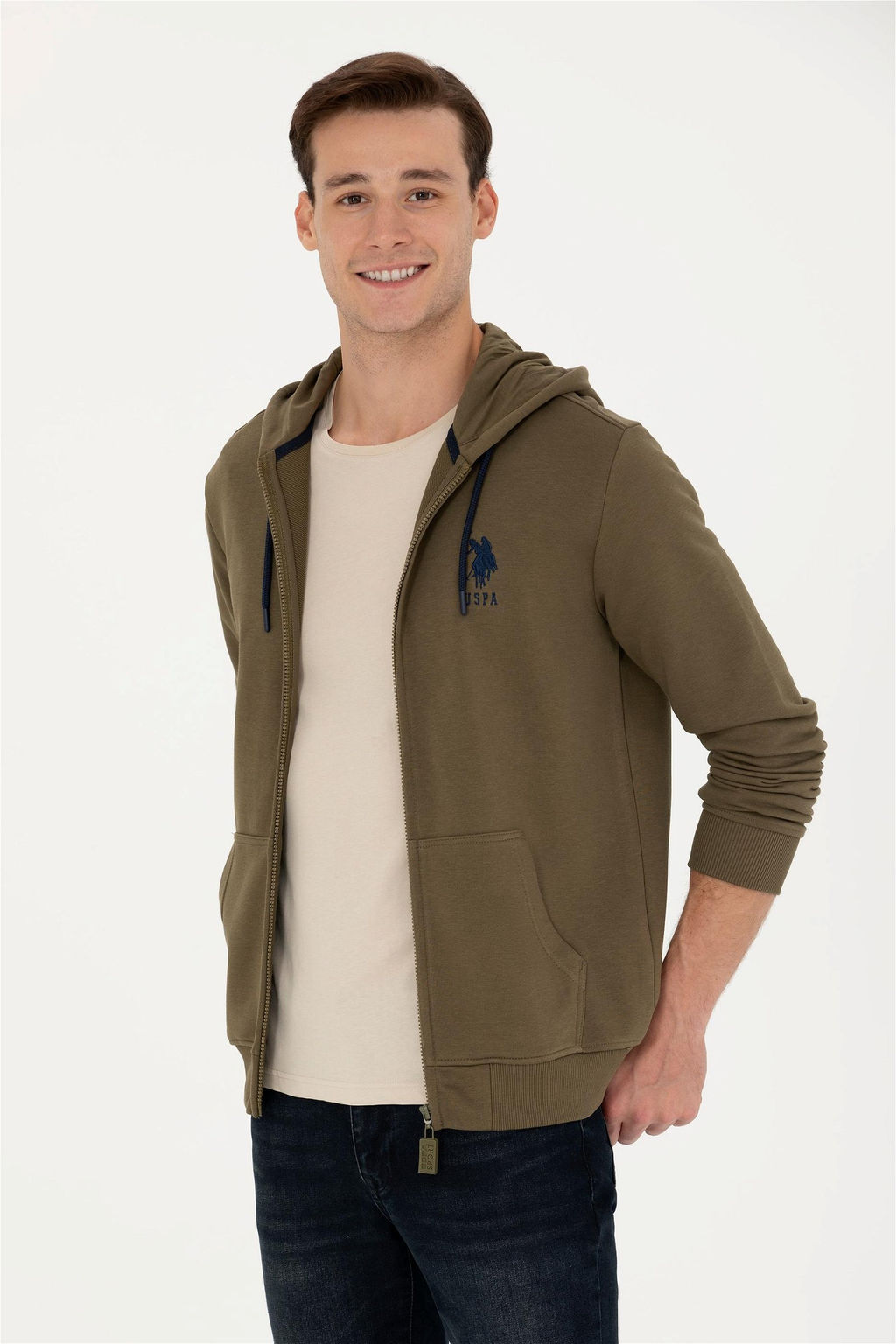 Свитшот мужской U. S. Polo Assn цвета хаки из хлопка - U.s. polo assn фото 3