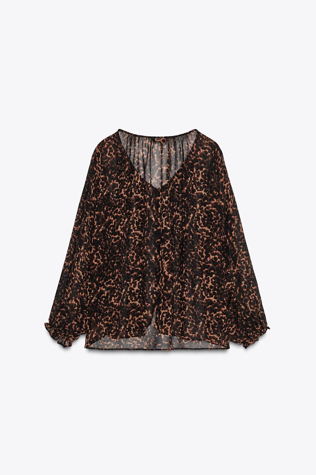 ANIMAL PRINT SEMI-SHEER BLOUSE - Zara фото 7