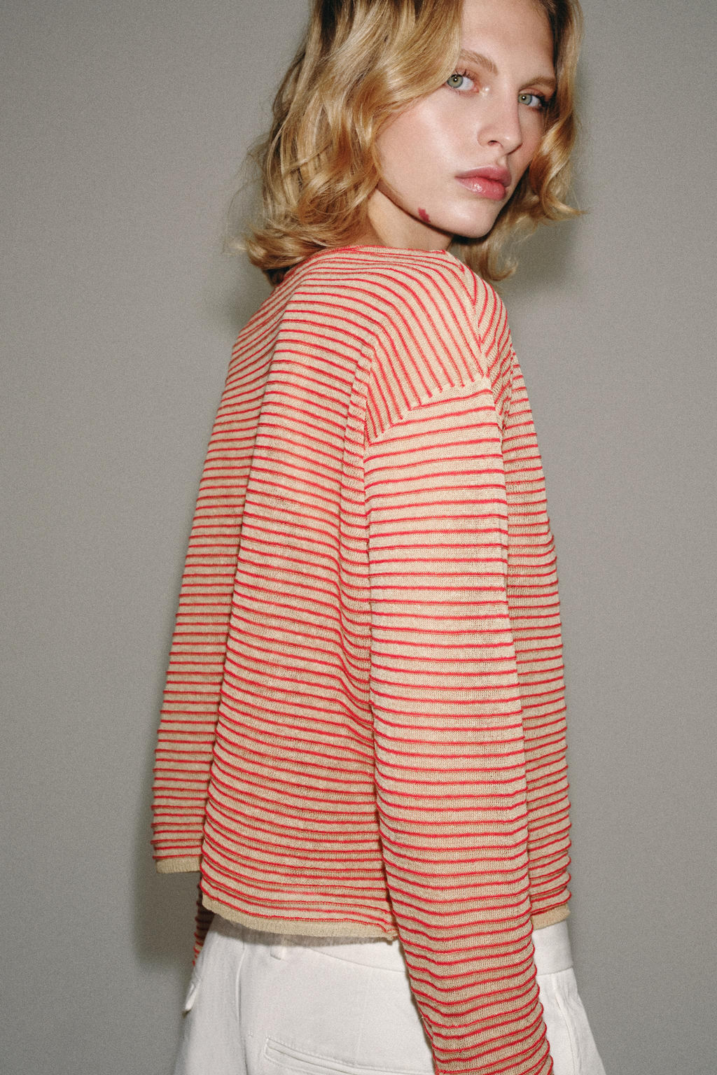 JERSEY PUNTO FINO RAYAS / Crudo / Rojo