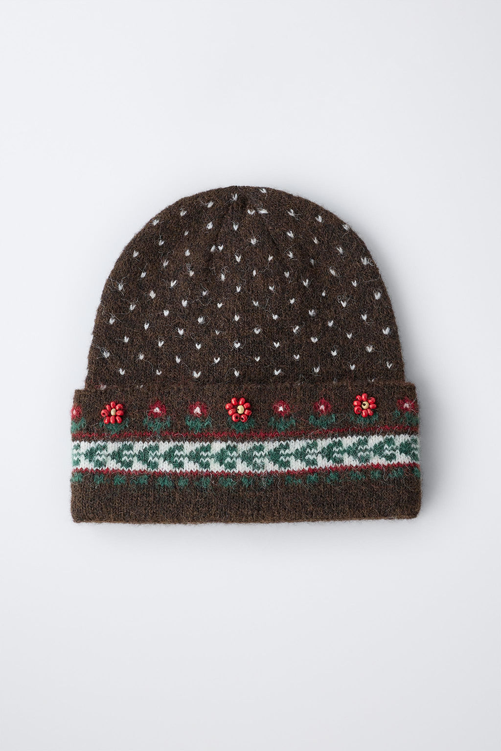 JACQUARD KNIT BEANIE WITH FLOWERS AND BEADS - Zara фото 4