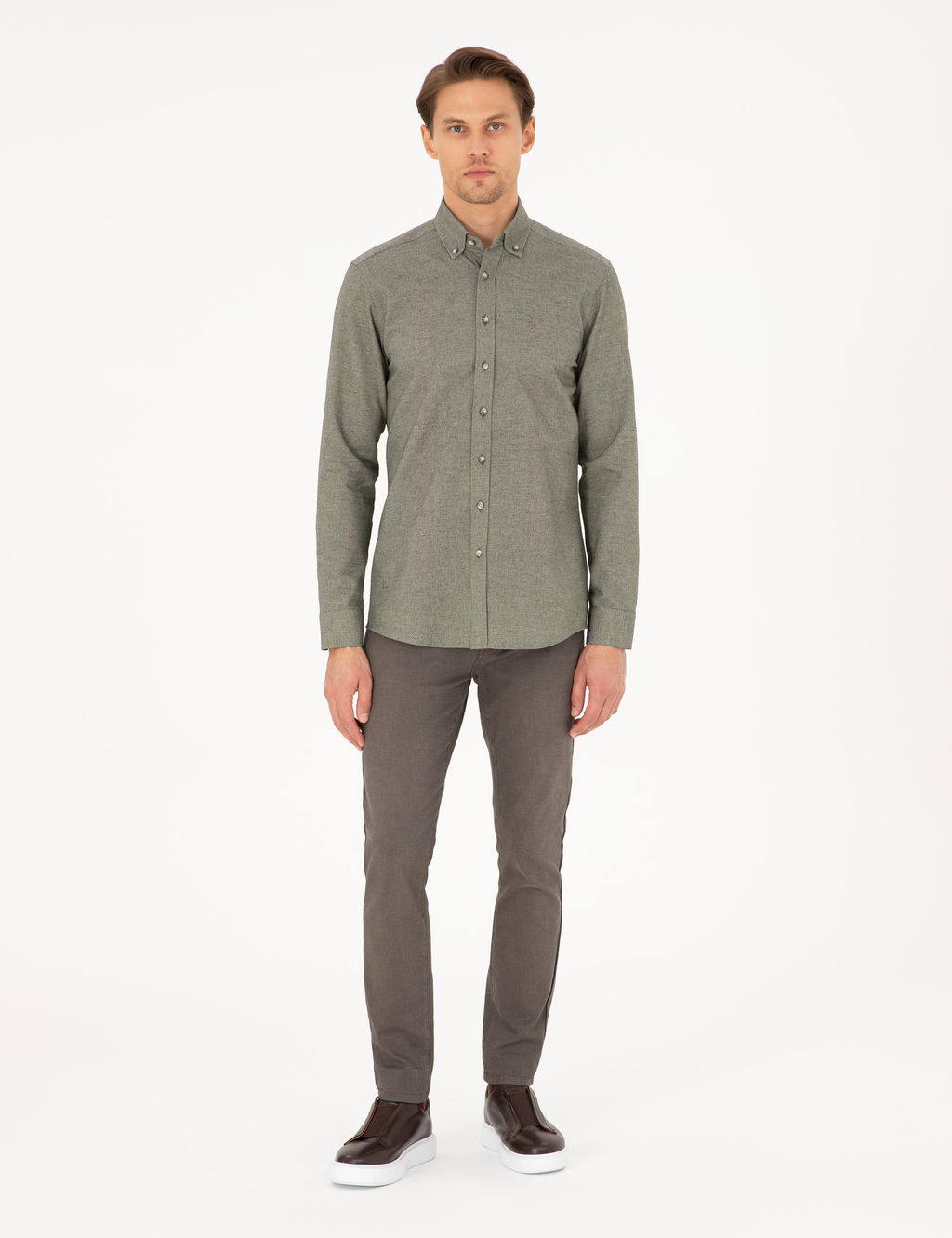 Рубашка Pierre Cardin Slim Fit хаки длинный рукав