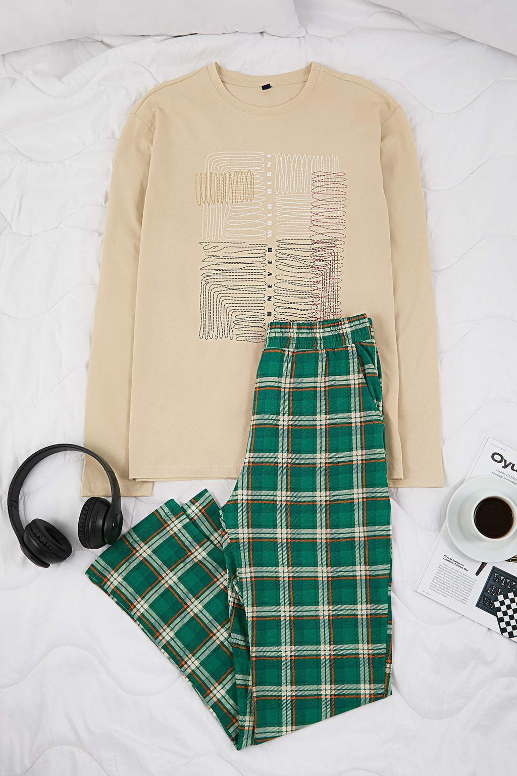 Lacivert Regular Ekose / Kareli Orme Pijama Tak?m? TMNAW26PT00055 - Trendyolmilla фото 17