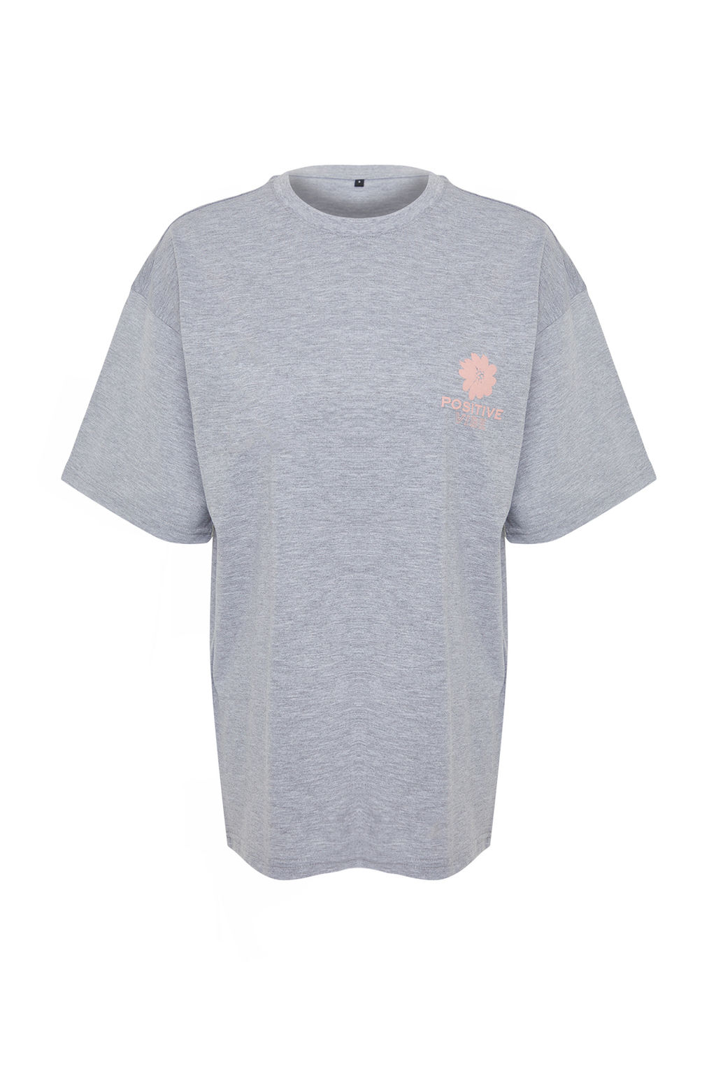 TRENDYOLMILLA Lacivert %100 Pamuk S?rt Bask?l? Oversize/Genis Kal?p Bisiklet Yaka Orme T-Shirt TWOSS23TS00321  фото 9