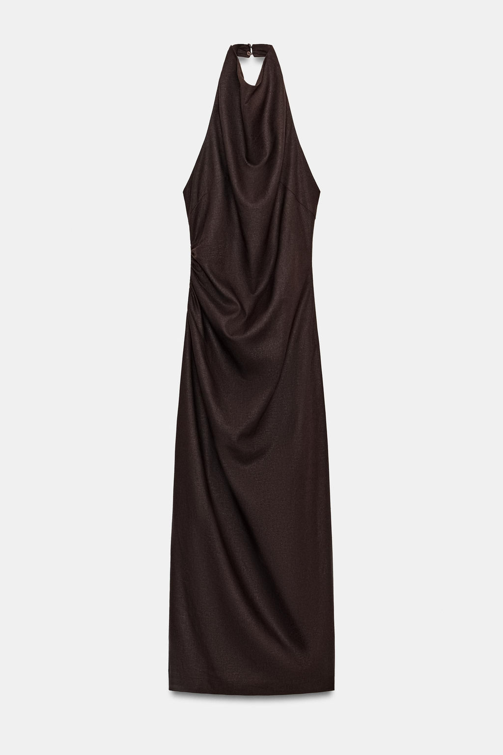 VESTIDO MIDI HALTER CON LINO / Marr?n oscuro - Zara фото 7