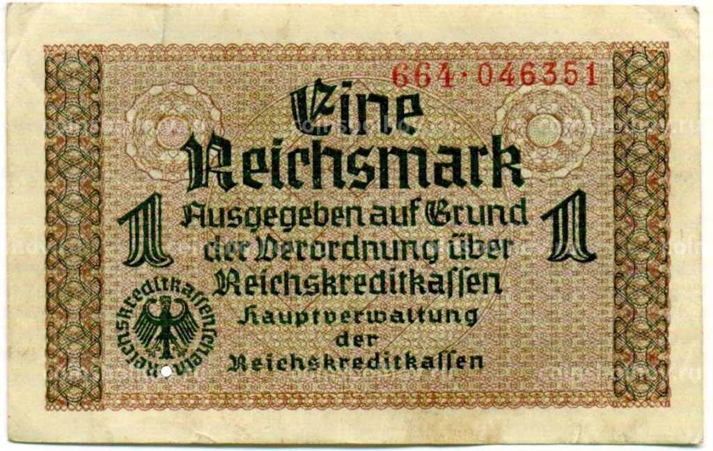 1 рейхсмарка 1939 года Германия (Для оккупированных территорий)