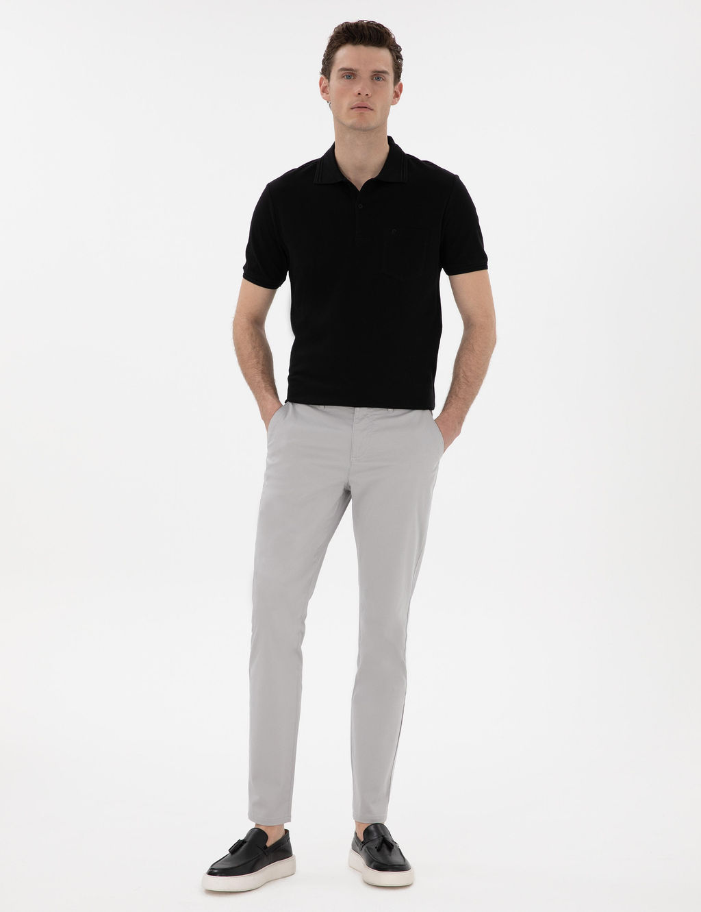 A__k Gri Slim Fit Kanvas Pantolon