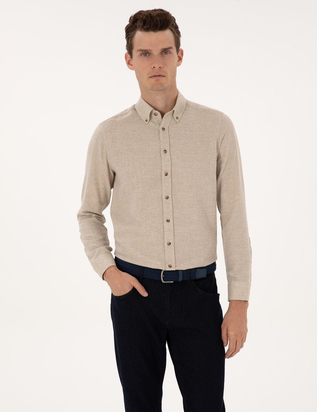 Bej Slim Fit Uzun Kollu G_mlek