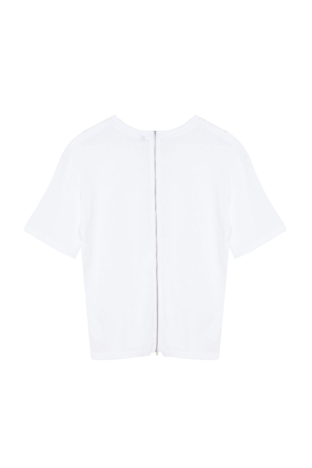 Beyaz %100 Kal?n Pamuklu Fermuar Detayl? Relaxed/Rahat Kal?p Orme T-Shirt TWOSS24TS00272