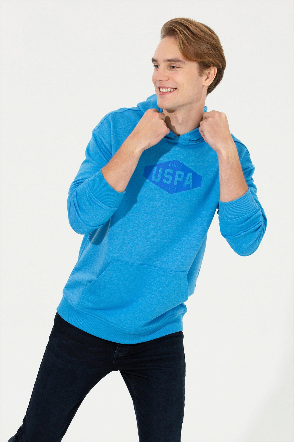 U. S. Polo Assn Мужская комфортная толстовка с капюшоном кобальтового меланжевого цвета - U.s. polo assn фото 9