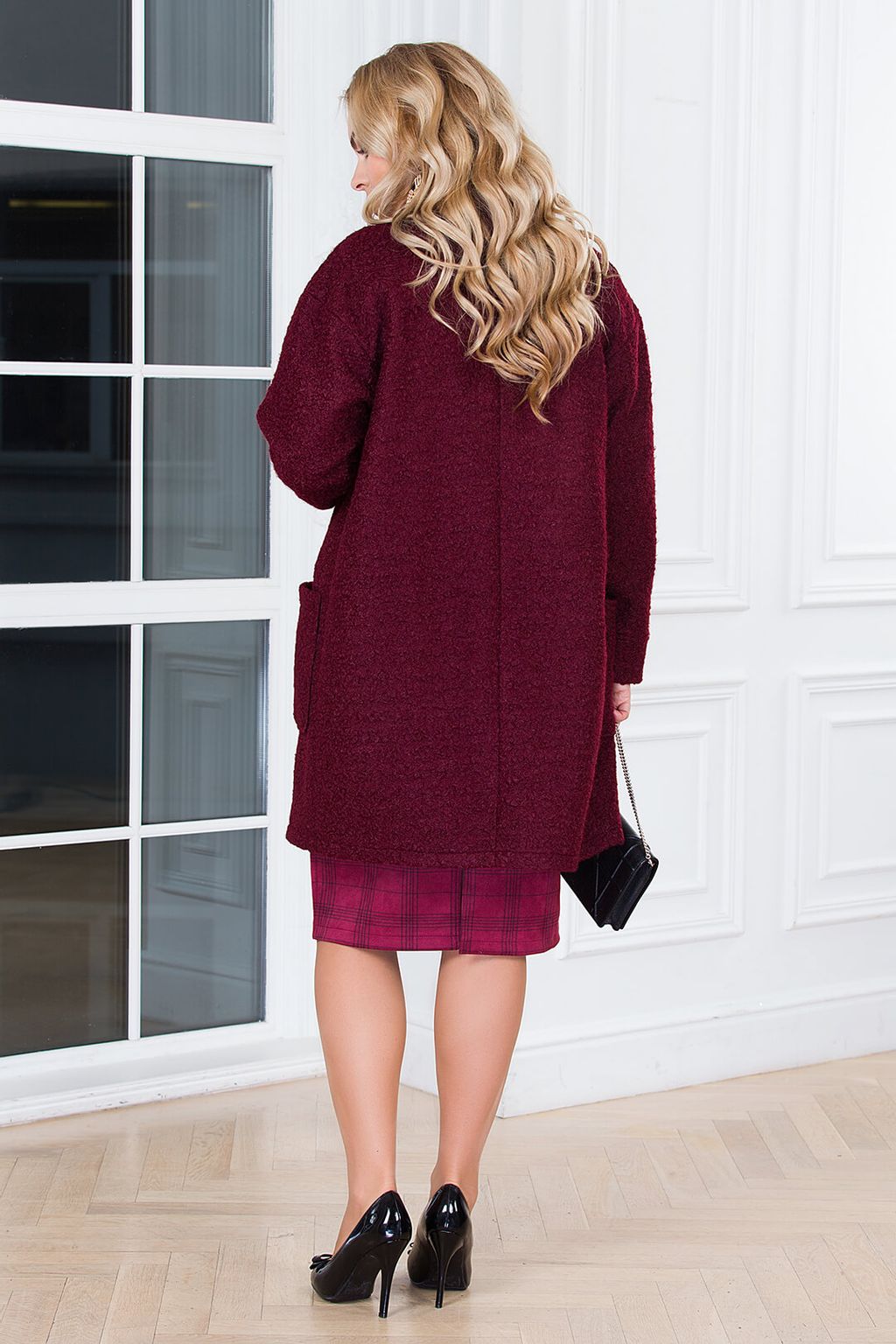 Полупальто Мариса. Цвет: тёмно-бордовый