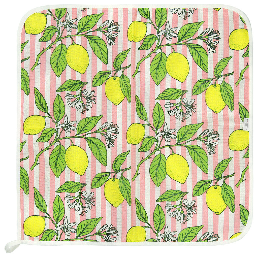Салфетка хозяйственная 50х50см Лимончики, вид 7/1, вафельное полотно, декоративная окантовка, хлопок 100%, плотность 165г/м2, без упаковки, Домашняя мода (Россия)  фото 2