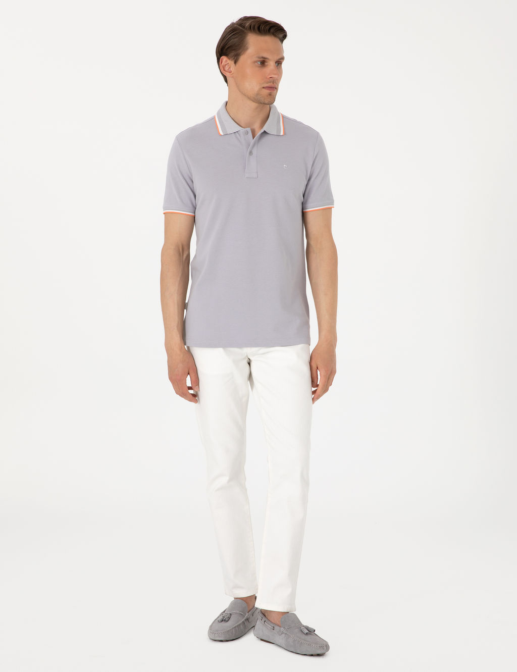 A__k Gri Slim Fit %100 Pamuk Polo Yaka Ti__rt
