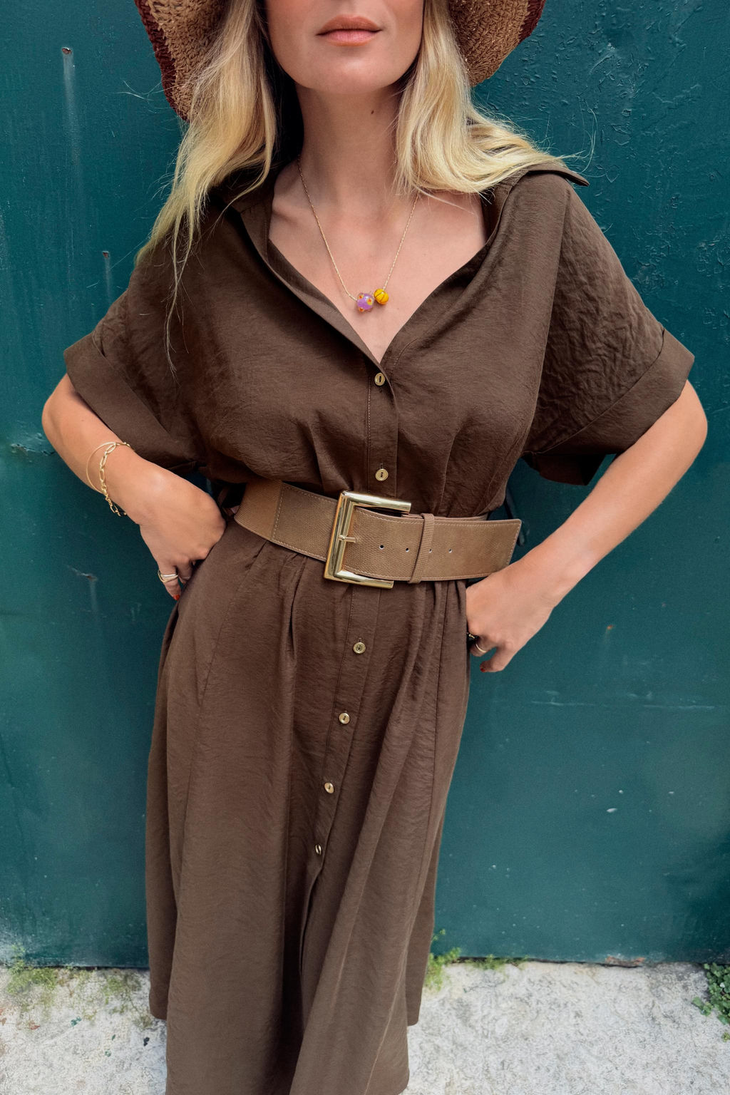 VESTIDO MIDI CINTUR?N / Marr?n - Zara фото 2