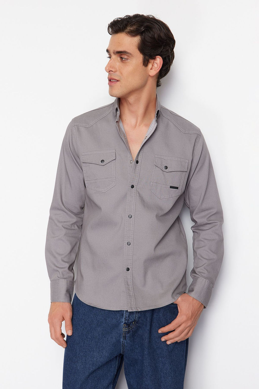 TRENDYOL MAN Koyu Haki Regular Cift Cepli Denim Kot Gomlek TMNSS24GO00081 - Trendyolmilla фото 21
