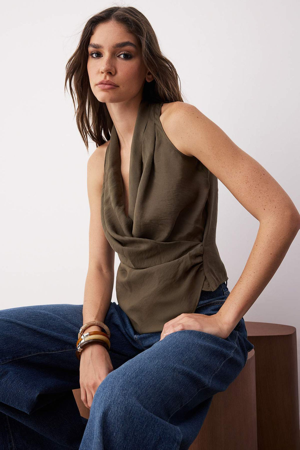 Limited Edition Haki Modal Kruvaze Dokuma Bluz TWOSS25BZ00363