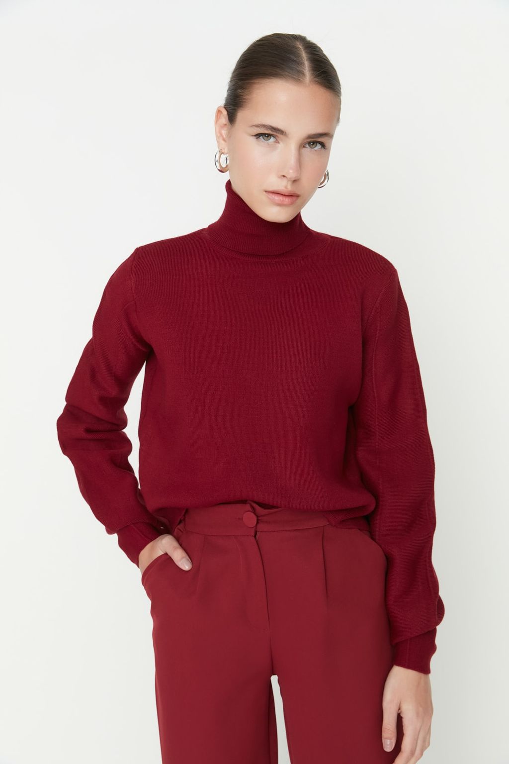 Bordo Basic Bal?kc? Yaka Triko Kazak TWOAW21KZ0485