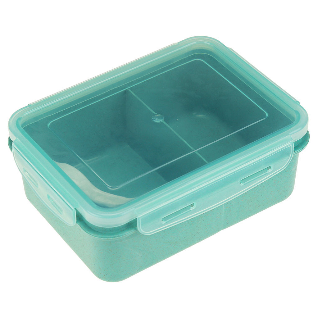 Ланч-бокс для продуктов пластмассовый Эко дом 17,5х13см h7см, 2 отделения 0,85л, с ложкой 13см, крышка прозрачная, с клипсами, с уплотнителем, цвета в ассортименте: бежевый, розовый, голубой (Китай) Пластик с добавлением пшеничных волокон. - Домашняя мода фото 8