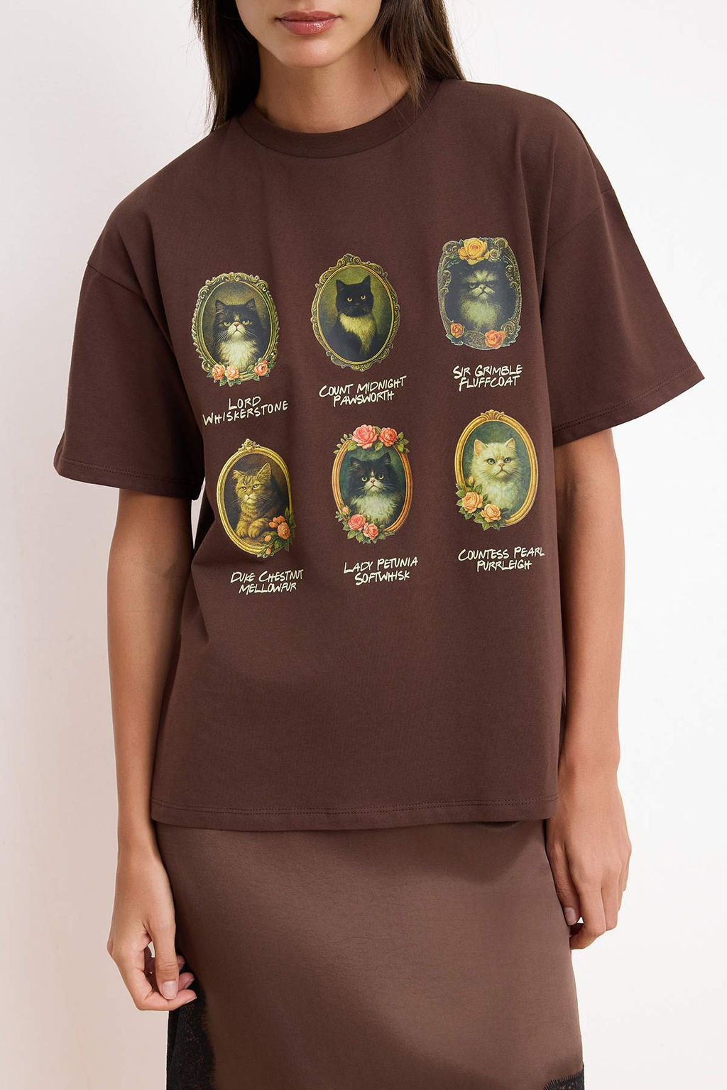 Kahverengi Bask?l? Oversize/Genis Kal?p K?sa Kollu Tok %100 Pamuk Orme T-Shirt TWOSS26TS00176 - Trendyolmilla фото 3