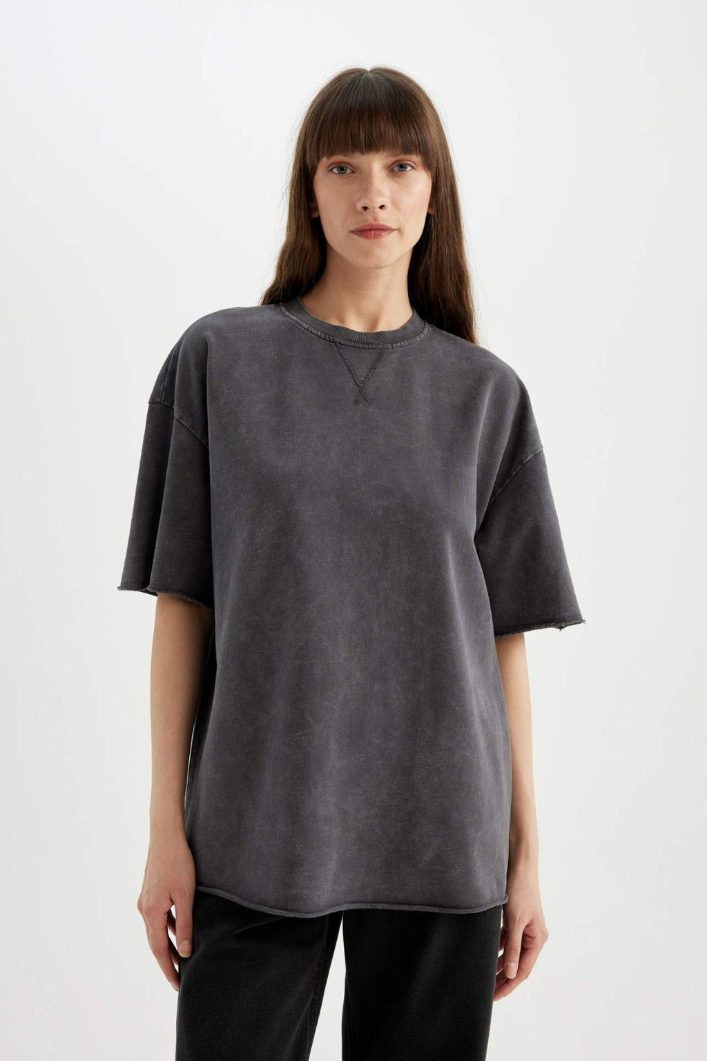 Relax Fit Bisiklet Yaka Soluk Efektli K?sa Kollu Tisort - Defacto фото 2