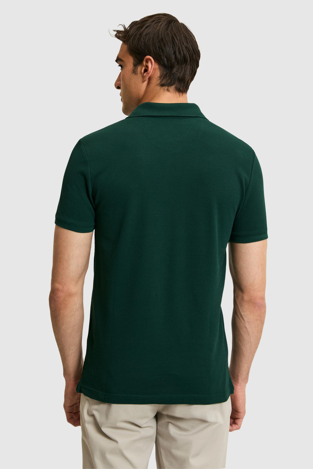 Erkek Slim Fit Polo Yaka Koyu Ye_il Basic Ti__rt