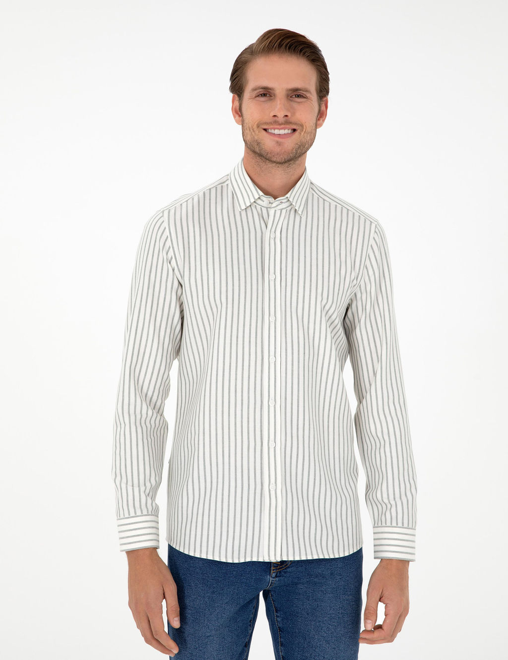 Haki _izgili Slim Fit Uzun Kollu G_mlek - Pierre cardin фото 3