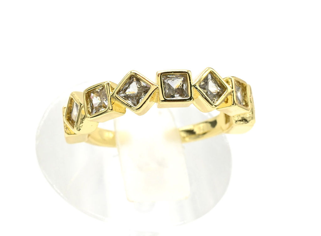 Кольцо Геометрия с фианитами цв.хрусталь