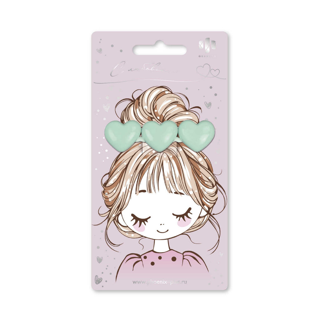 Заколка для волос зажим, арт. 71770 / 10 СЕРДЕЧКИ (в наборе: 1шт., 6,5 см, черный металл, полиэфирная смола, цвет: зелёный, подложка из мелованного картона + ПЭТ-пакет с европодвесом)