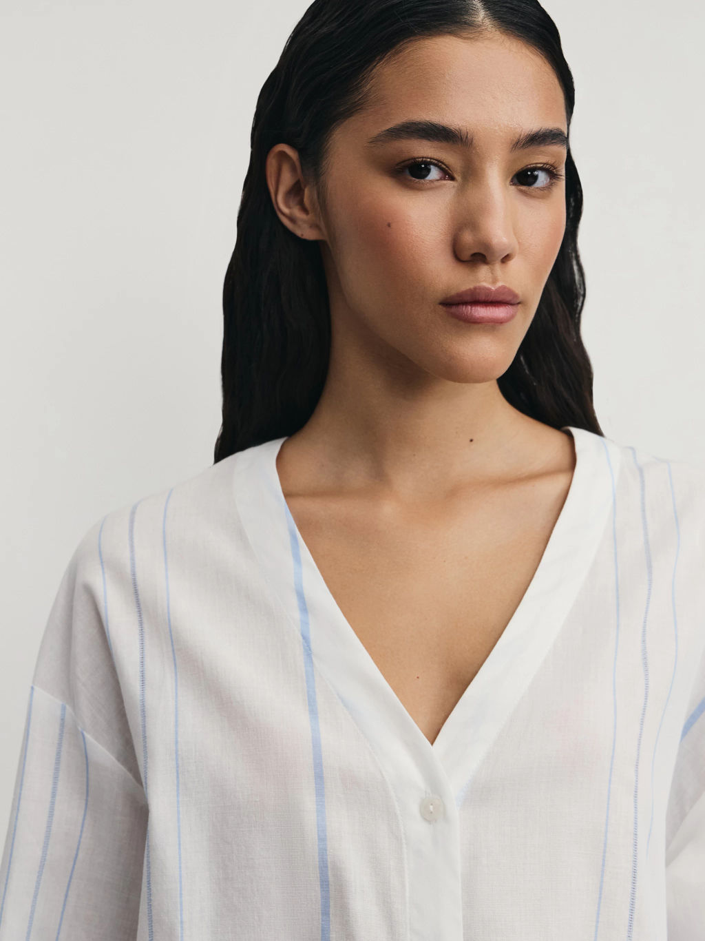 Блузка из хлопка в полоску / Zarina  фото 7