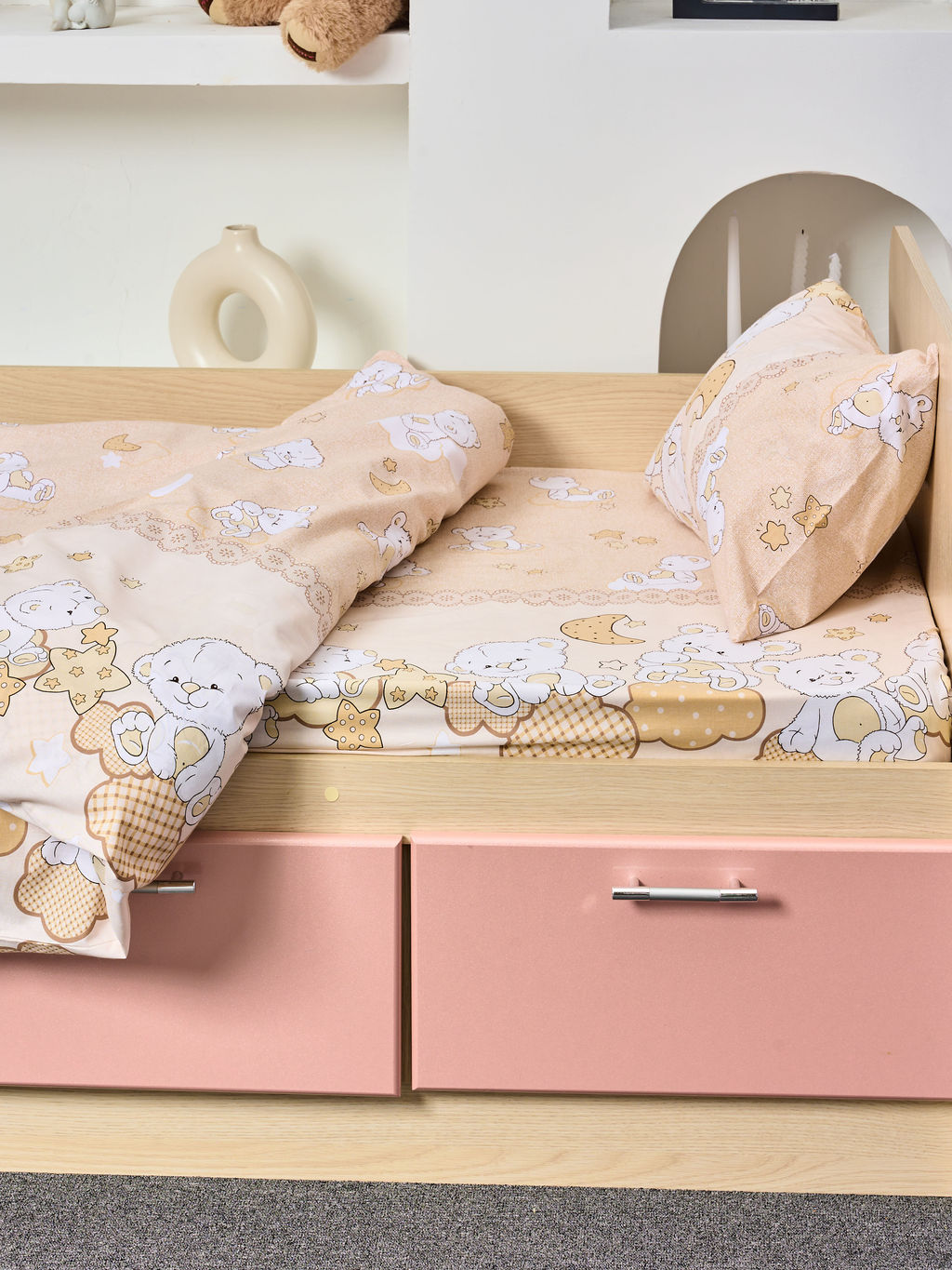 Постельное белье детское поплин с простыней на резинке - Медвежата Детский