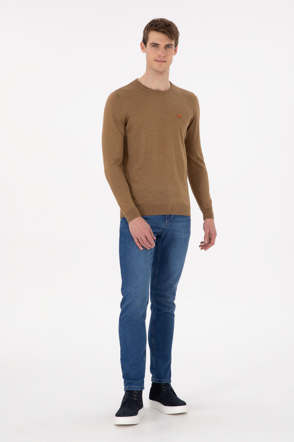 Erkek Slim Fit Bisiklet Yaka Haki Melanj Kazak - U.s. polo assn фото 4