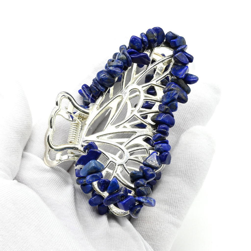 Заколка краб для волос бабочка с лазуритом 8*3,5*5см