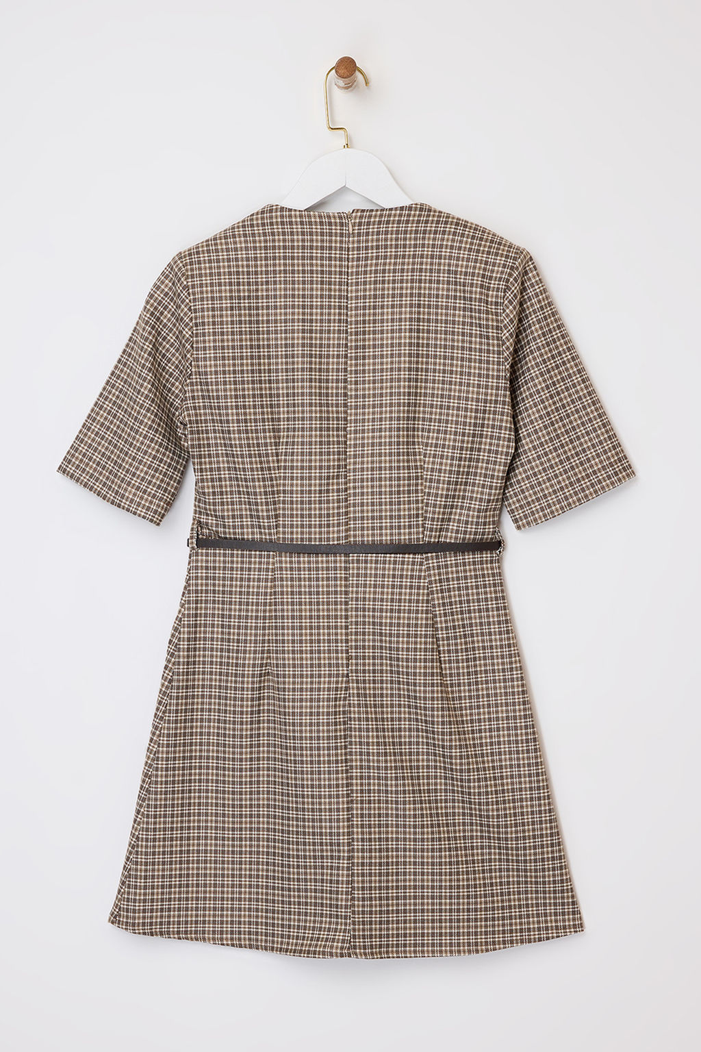 Bej Ekose/Kareli Kemer Detayl? k?sa/mini Dokuma Elbise TWOSS26EL00064 - Trendyolmilla фото 6