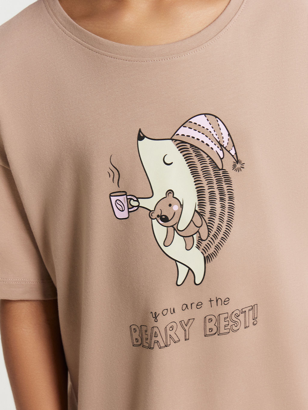 Сорочка ночная для девочек бежевая с принтом и надписью you are the beary best - Mark formelle фото 5