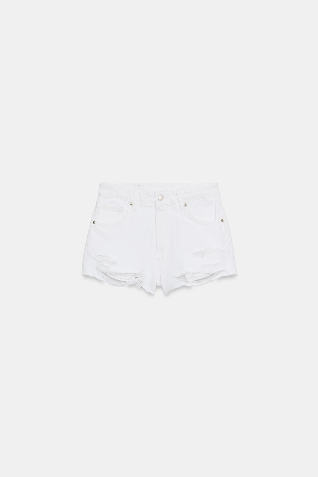 SHORTS DENIM TRF TIRO ALTO ROTOS / Blanco - Zara фото 7