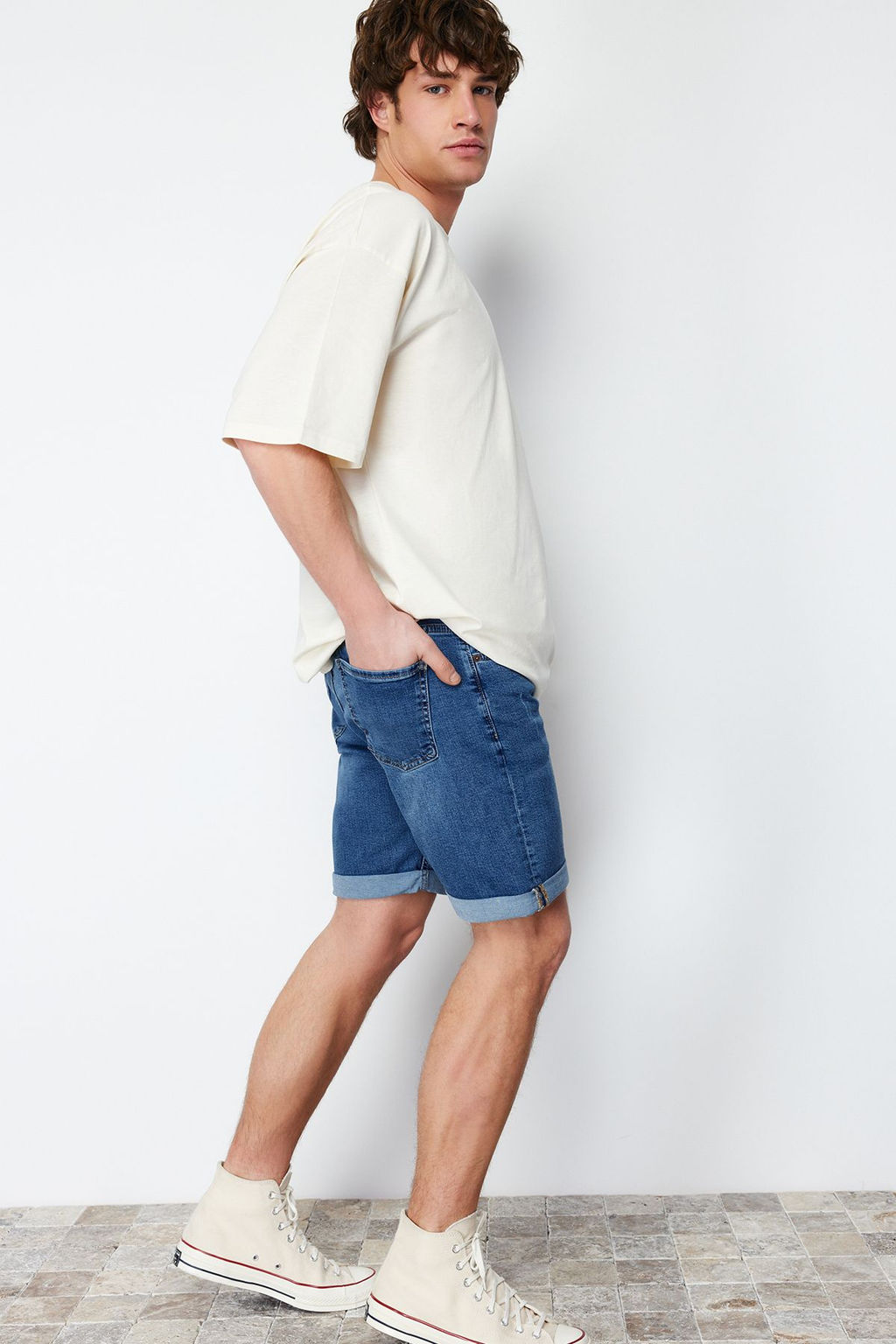 TRENDYOL MAN Mavi Slim Fit T?rm?k Destroylu Denim Kot Sort TMNSS21SR0727 - Trendyolmilla фото 8
