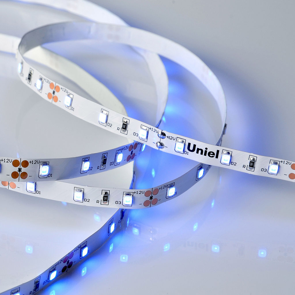 ULS-M11-2835-60LED/m-8mm-IP20-DC12V-4,8W/m-5M-BLUE PROFI Гибкая светодиодная лента на самоклеящейся основе. Катушка 5м. в герметичной упаковке. Синий свет. ТМ Uniel.