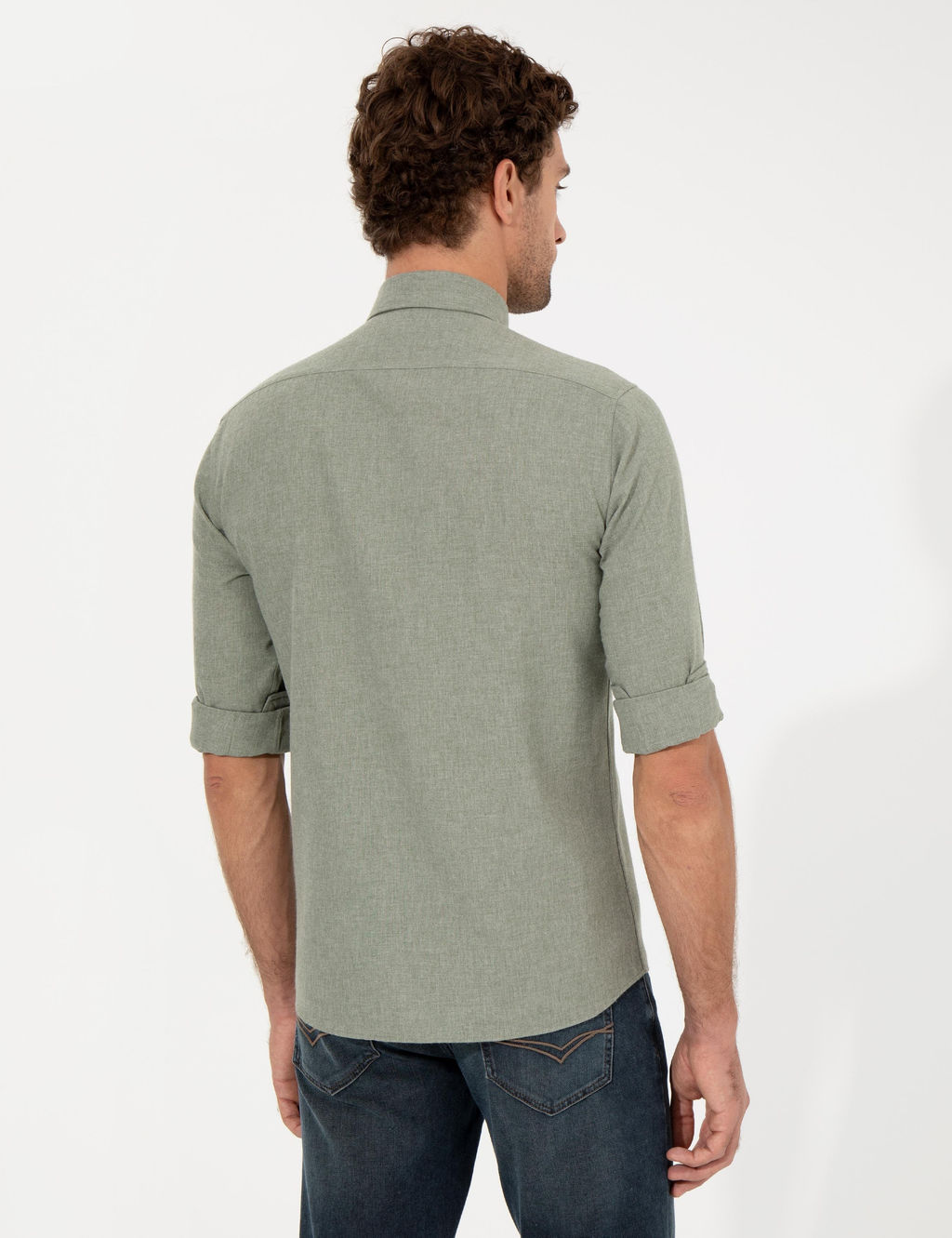 Светло-зеленая приталенная рубашка с длинным рукавом - Cacharel фото 5