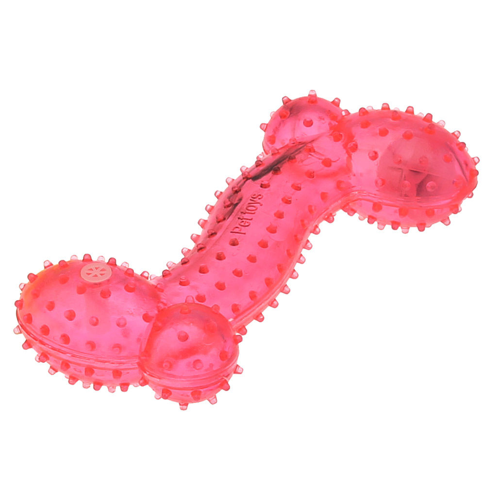 Пэт тойс (Pet toys) Игрушка для собаки Косточка-волна массажная 14,5х7см h3,8см, ПВХ, с пищалкой, светящаяся, на картоне, прозрачная, цвета в ассортименте: синий, розовый, зеленый, желтый (Китай) - Домашняя мода фото 2